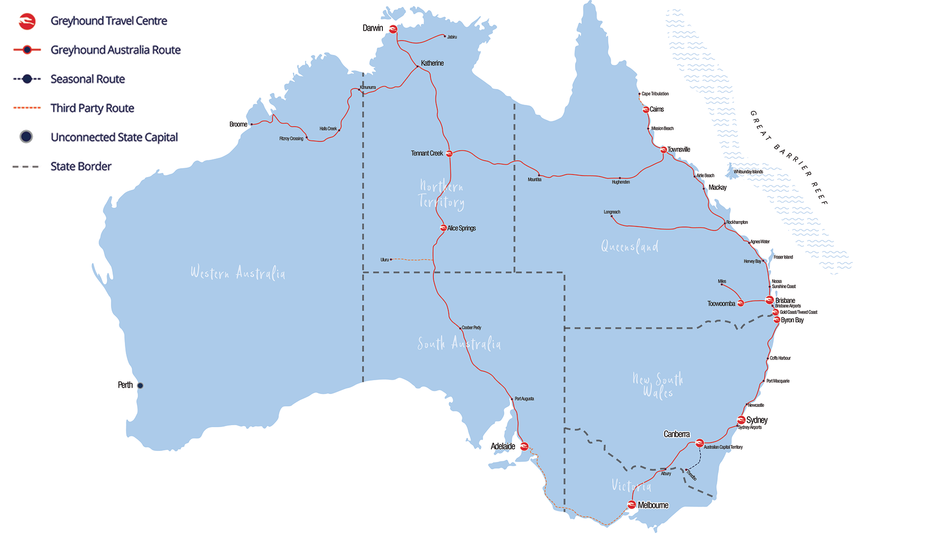 Greyhound Australia rutenettverk