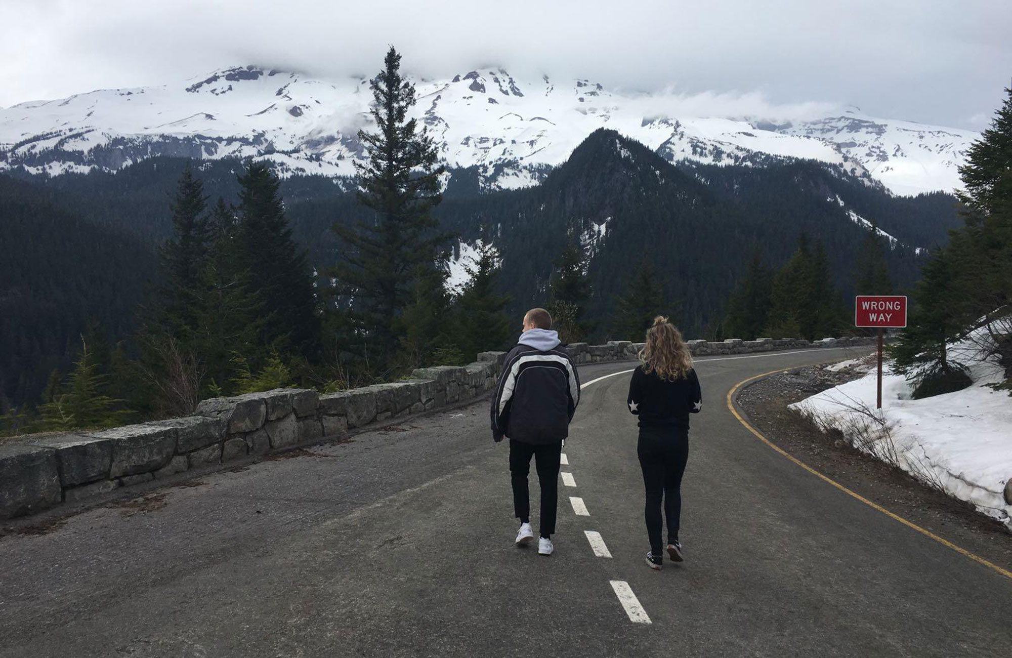 Green River students in Seattle walking in the mountains