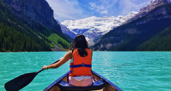 Banff Lake Louise Girl In Canoe Cover