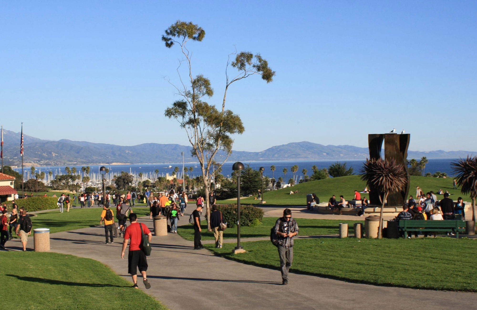 Students On Campus By The Water At Santa Barbara City College Usa