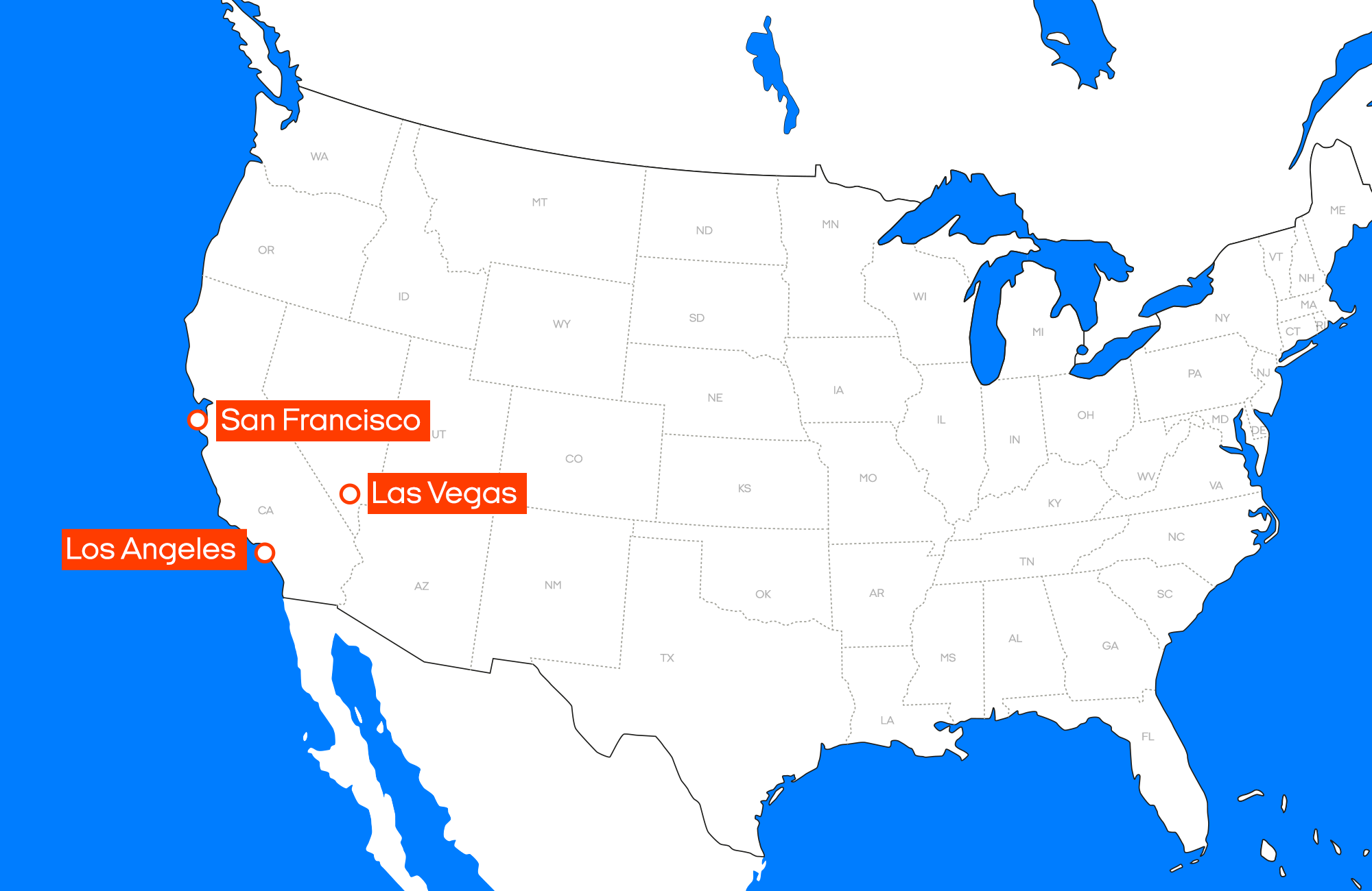 Travellers Autobarn utleiestasjoner i USA
