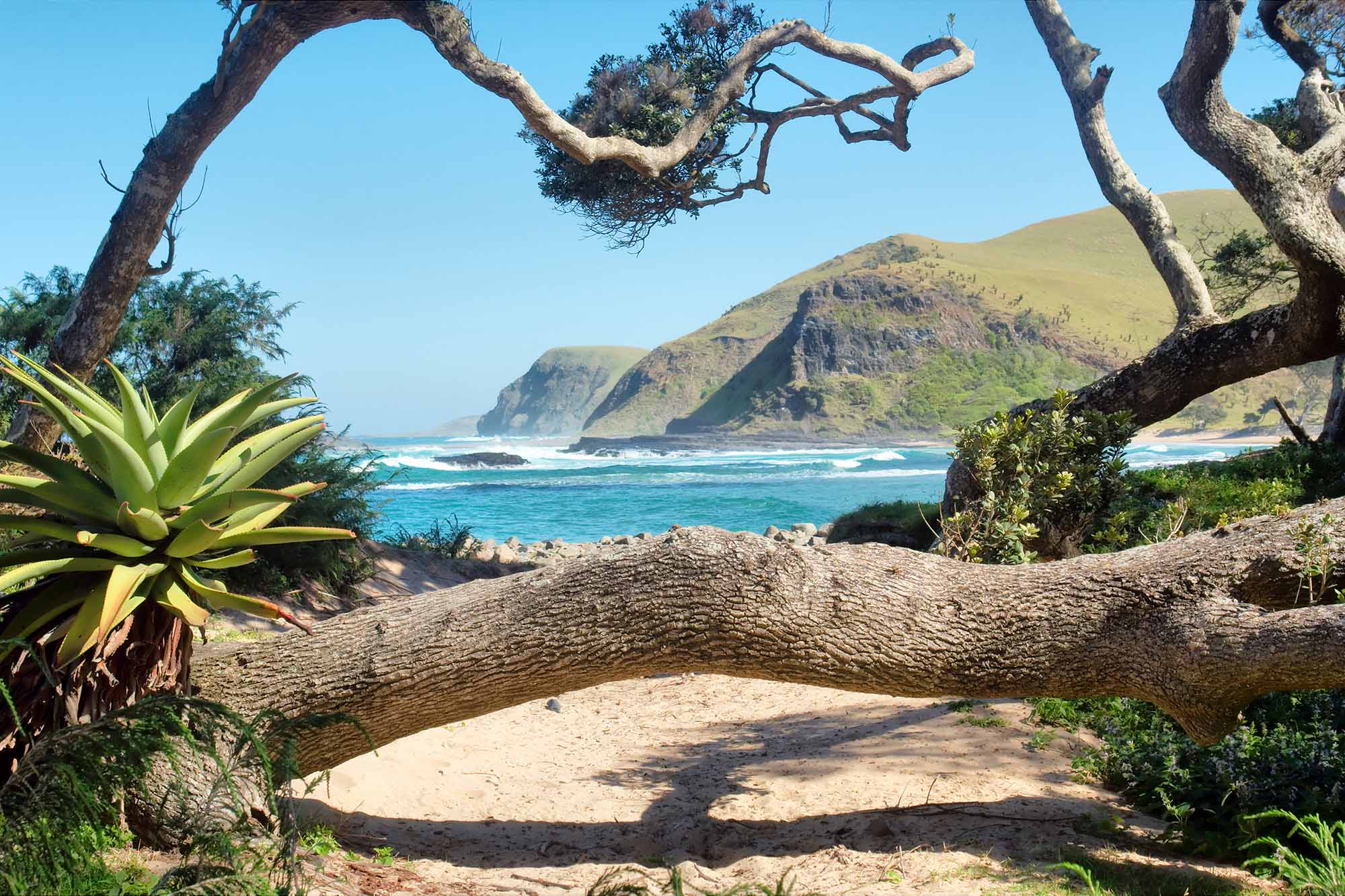 Utsikt fra stranden ved Coffee Bay i Sør-Afrika. Foto. 