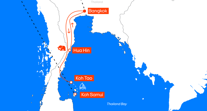kart over reiseruten gjennom Thailand | KILROY