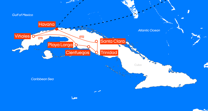 Kart over reiseruten Cuba's magiske rytmer