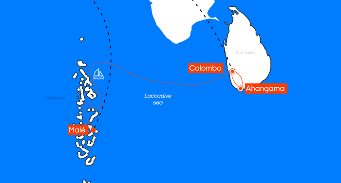 kart over reiseruten den perfekte kombo: Sri Lanka & Maldivene