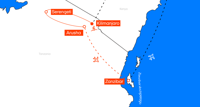 kart over reiseruten tanzania explorer