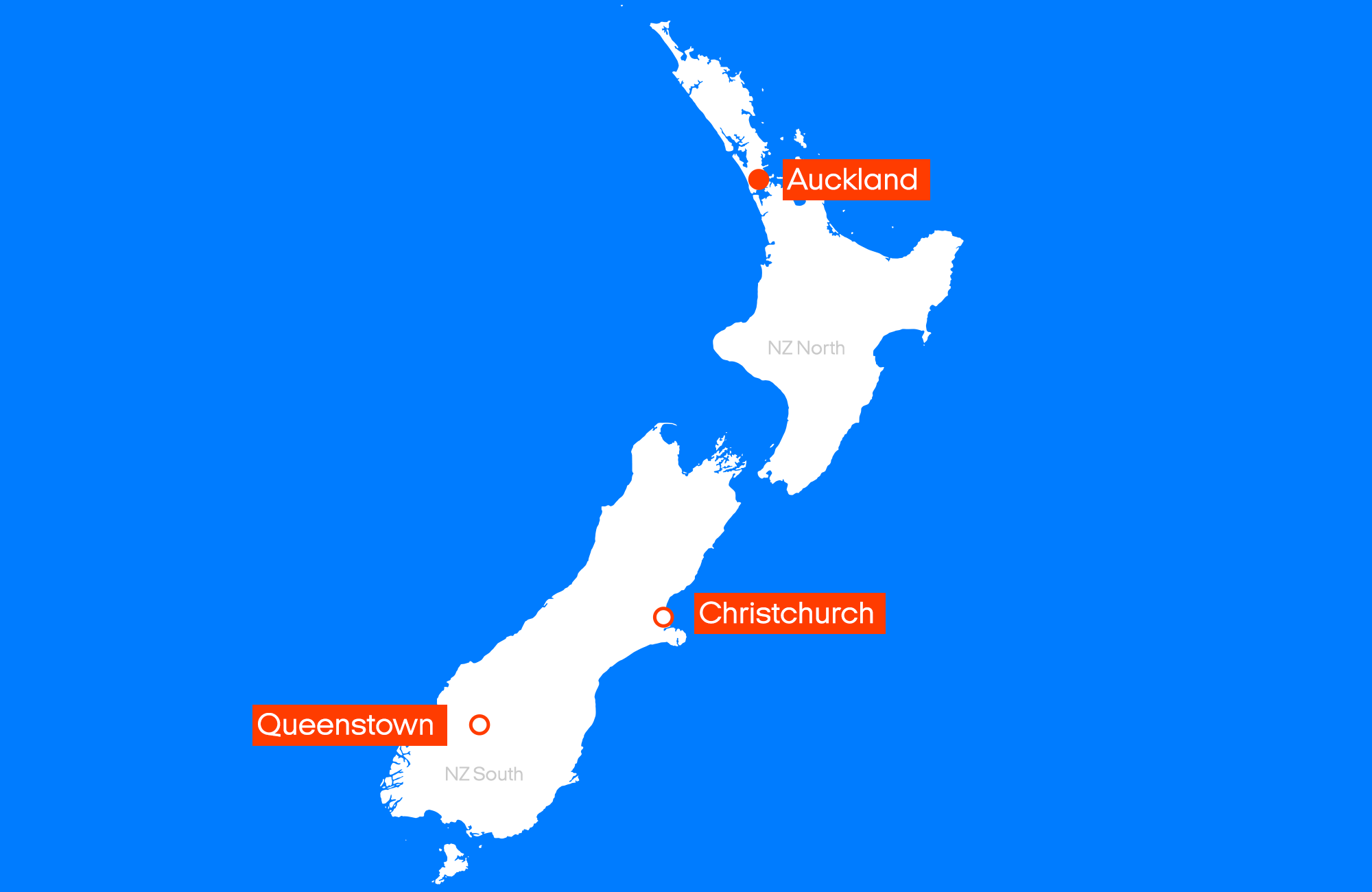 Mightys utleiestasjoner for Deuce campervans på New Zealand